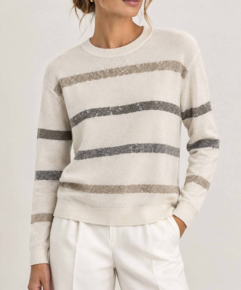NEW BRUNELLO CUCINELLI sequin-embel striped sweater in beige
